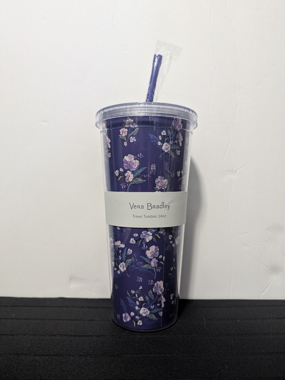 Vera Bradley Purple Floral Travel Tumbler with Straw NWT